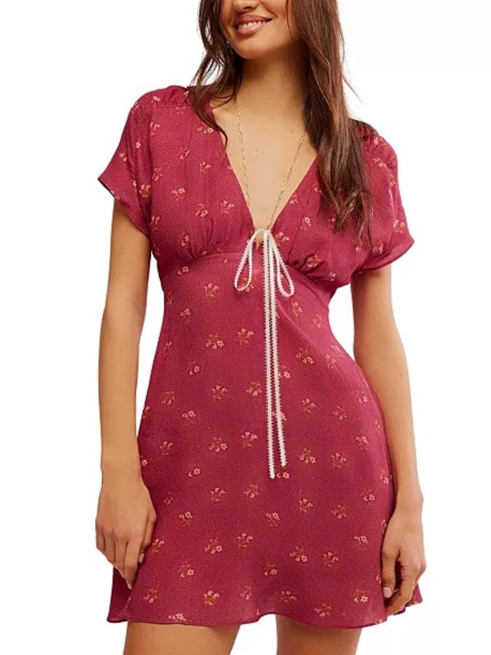 Free People Everyones Favorite Mini Dress Earth Red Combo Floral Size Large Boho